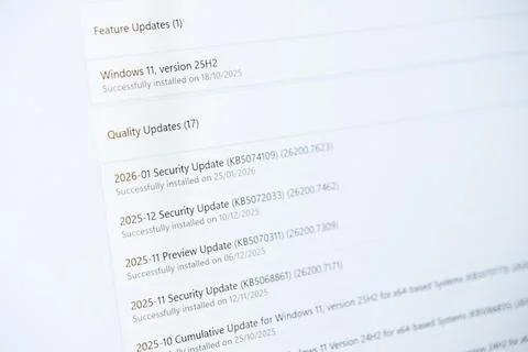 Microsoft Windows operating system update history screen showing installed 写真素材