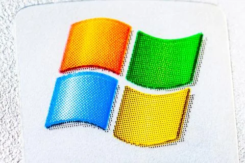 Microsoft Windows XP, Windows 7 operating system logo, brand symbol sticker Foto stock