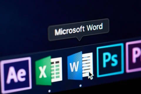 Microsoft word icon on screen Stock Photos