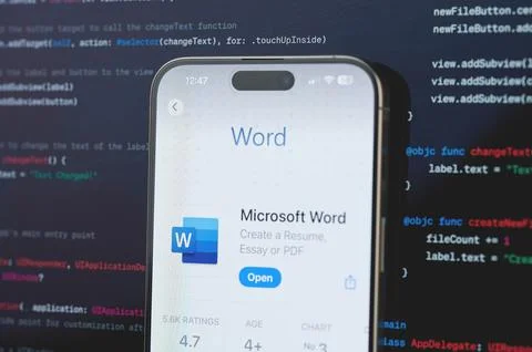 Microsoft Word on iphone screen Stock Photos