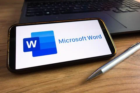 Microsoft Word logo displayed on smartphone Stock Photos