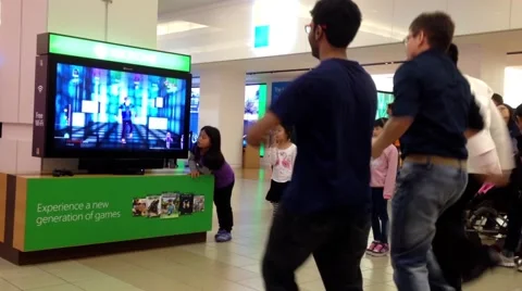 Microsoft xbox demonstrates dance game Stock Footage 48946263