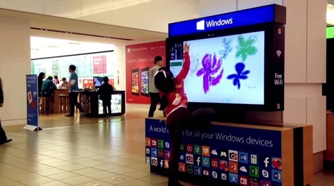 Microsoft xbox demonstrates paint game Stock Footage 49089707