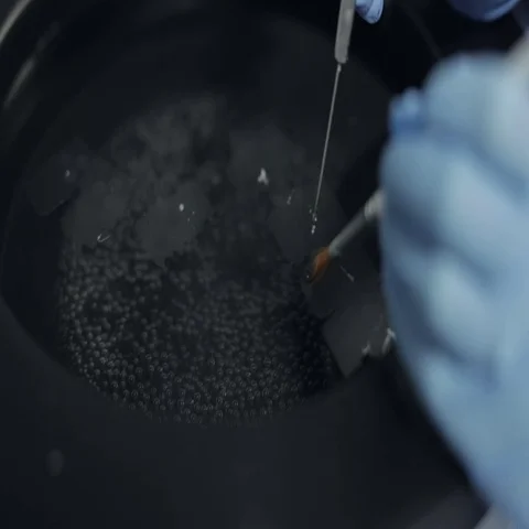 Microtomist Separating Tissue Samples with a Microtome Knife Stock Footage 69285708