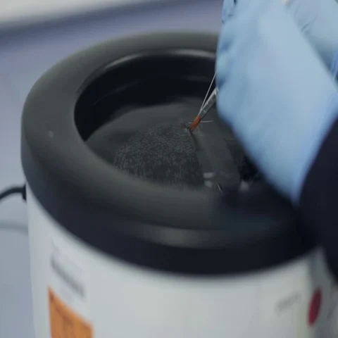 Microtomist Separating Tissue Samples with a Microtome Knife Stock Footage 69285865