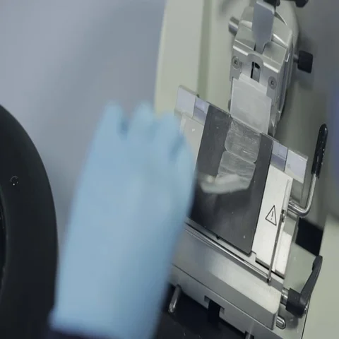 Microtomist using a Microtome Stock Footage 69285714