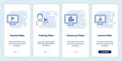 Microtraining video types light blue onboarding mobile app screen Ilustración de archivo