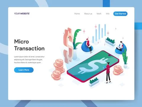 Microtransactions Isometric Illustration for website page Stock Illustration