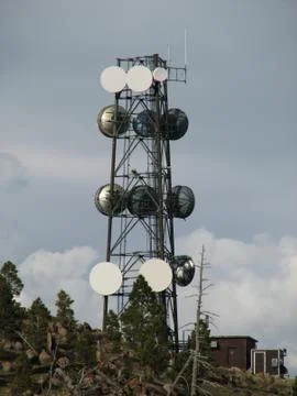 Microwave antenna tower Stock Photos