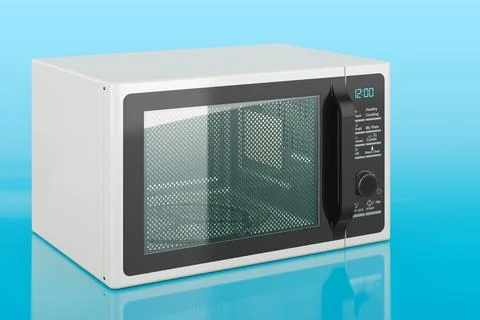 Microwave on blue background, 3D rendering Stock-Illustration