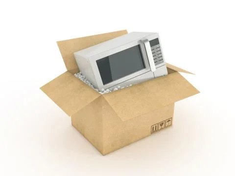 Microwave in cardboard box Stock Illustration