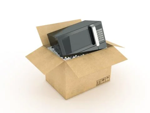 Microwave in cardboard box Stock Illustration