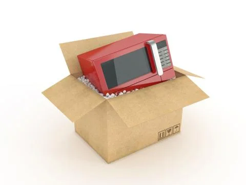 Microwave in cardboard box Stock Illustration