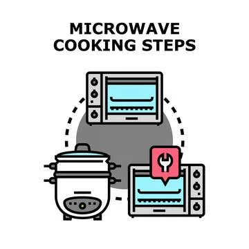 Microwave cooking steps preparing food appliance concept Stock Illustration