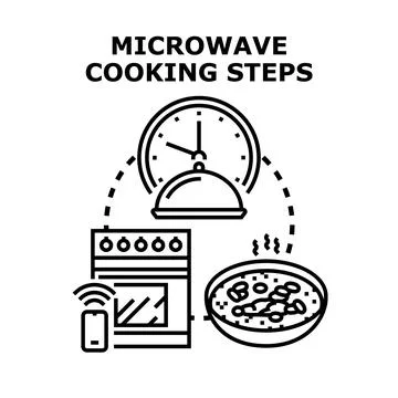 Microwave cooking steps with smart home appliance technology Stock Illustration