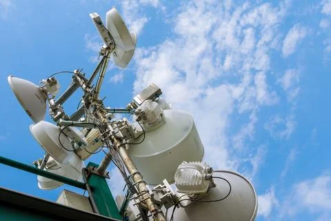 Microwave feedback antennas with protective pass covers Stock Photos