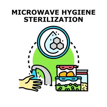 Microwave hygiene sterilization process for food containers Stock Illustration