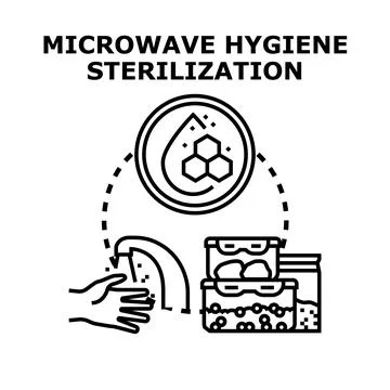 Microwave hygiene sterilization process for food containers Stock Illustration