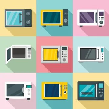 Microwave icon set, flat style Stock Illustration