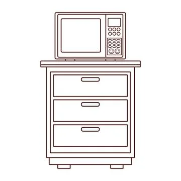 Microwave on kitchen cabinet brown lines Stock Illustration