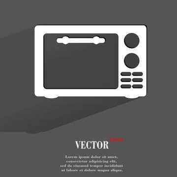 Microwave. kitchen equipment. Flat modern web button with long shadow and spa Stock Illustration