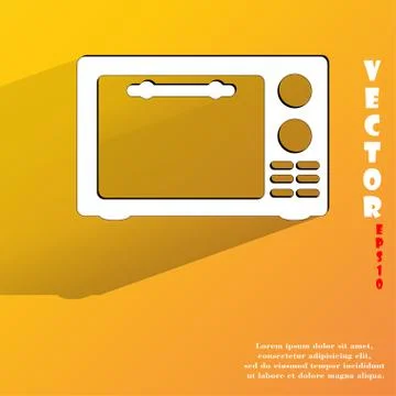Microwave. kitchen equipment. Flat modern web button with long shadow and spa Stock Illustration