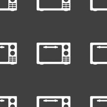Microwave. kitchen equipment web icon. flat design. Seamless gray pattern. イラスト素材