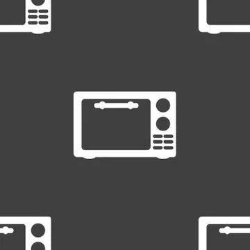 Microwave. kitchen equipment web icon. flat design. Seamless gray pattern. イラスト素材