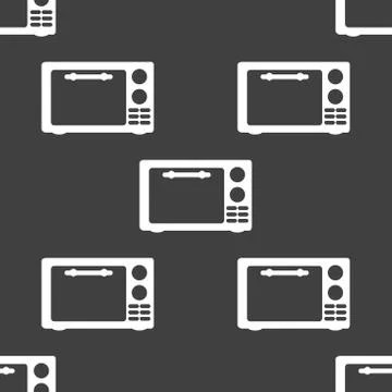 Microwave. kitchen equipment web icon. flat design. Seamless gray pattern. イラスト素材