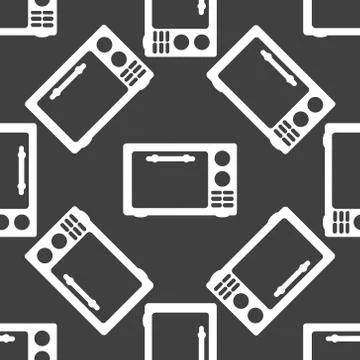 Microwave. kitchen equipment web icon. flat design. Seamless gray pattern. Stockillustratie