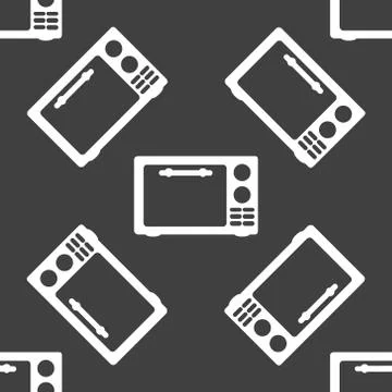 Microwave. kitchen equipment web icon. flat design. Seamless gray pattern. 스톡 일러스트