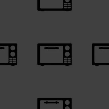 Microwave. kitchen equipment web icon. flat design. Seamless gray pattern. Stockillustratie