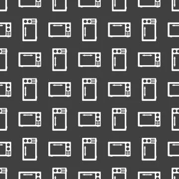 Microwave. kitchen equipment web icon. flat design. Seamless gray pattern. イラスト素材