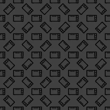 Microwave. kitchen equipment web icon. flat design. Seamless gray pattern. Stock Illustration