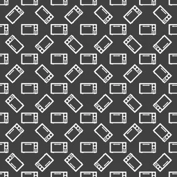Microwave. kitchen equipment web icon. flat design. Seamless gray pattern. Stock Illustration