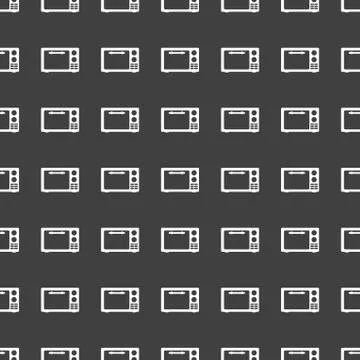 Microwave. kitchen equipment web icon. flat design. Seamless gray pattern. Stock Illustration