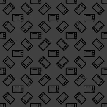 Microwave. kitchen equipment web icon. flat design. Seamless gray pattern. Illustrazione stock
