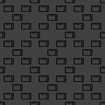 Microwave. kitchen equipment web icon. flat design. Seamless gray pattern. Stock Illustration