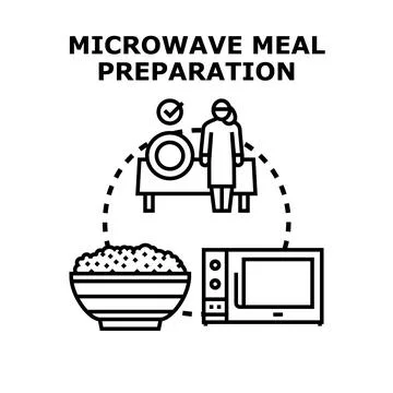 Microwave meal preparation cooking quick dinner concept Stock Illustration