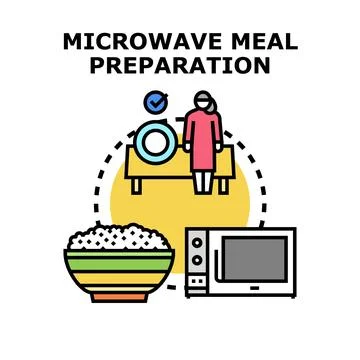 Microwave meal preparation cooking quick dinner concept Stock Illustration