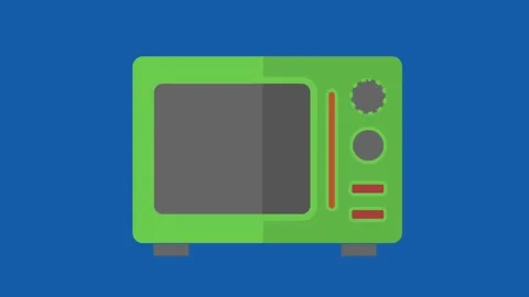 Microwave oven icon animation with flat design style on solid blue background cl Stock Footage 333240338