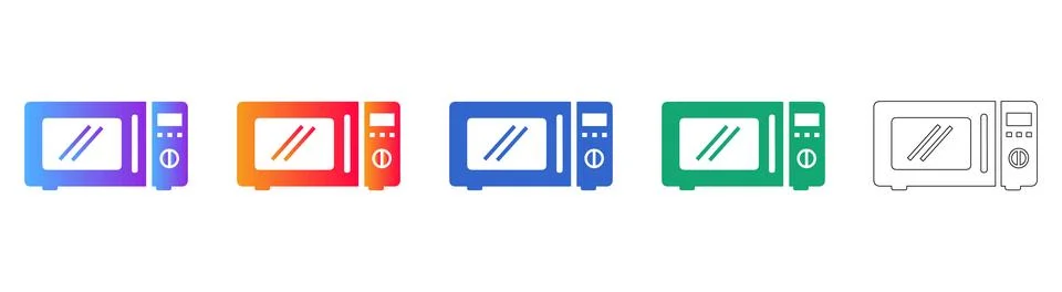 Microwave Oven Icon Set in Gradient and Outline Styles 스톡 일러스트
