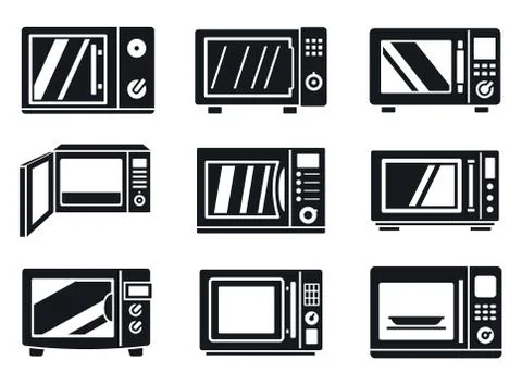 Microwave oven icon set, simple style Stock Illustration