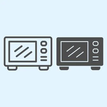 Microwave oven line and solid icon. Electric stove with glass cover and buttons Stock Illustration