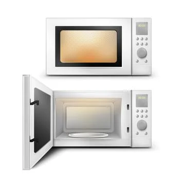 Microwave oven with open and close door and light inside Stock Illustration