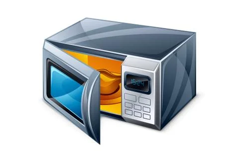 Microwave oven opened with food inside Stock Illustration