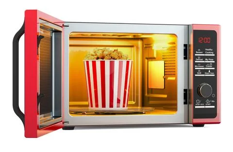 Microwave oven with popcorn inside, 3D rendering Stock Illustration