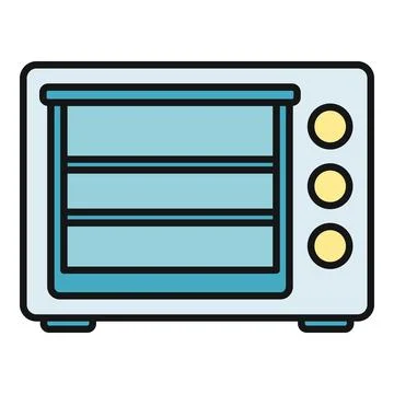 Microwave oven preparing food flat line icon Stock Illustration