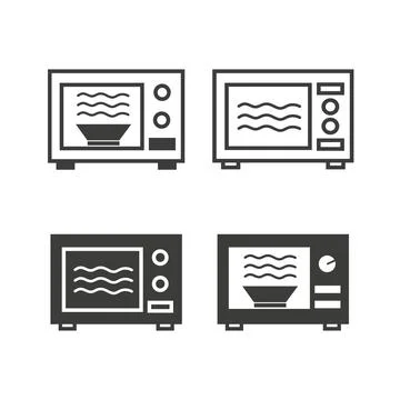Microwave oven safe icon set. Safe heating of food in plastic dishes. Vector Stock Illustration