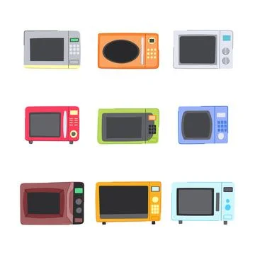 Microwave oven set cartoon vector illustration Stock Illustration